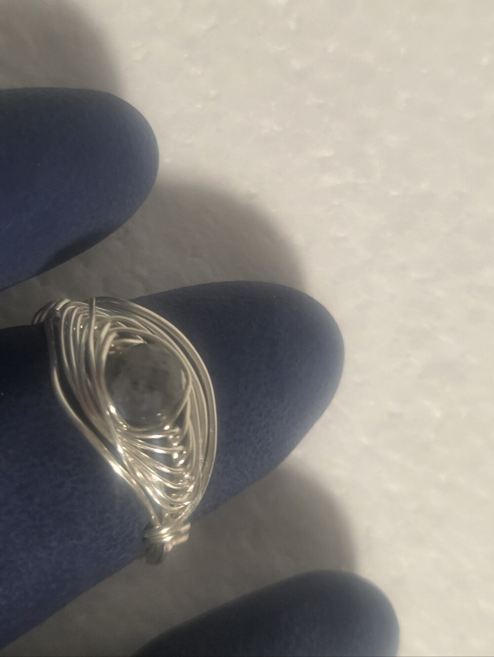 Handcrafted Silver Wire Wrap Ring with Gray Labradorite Faceted Stone